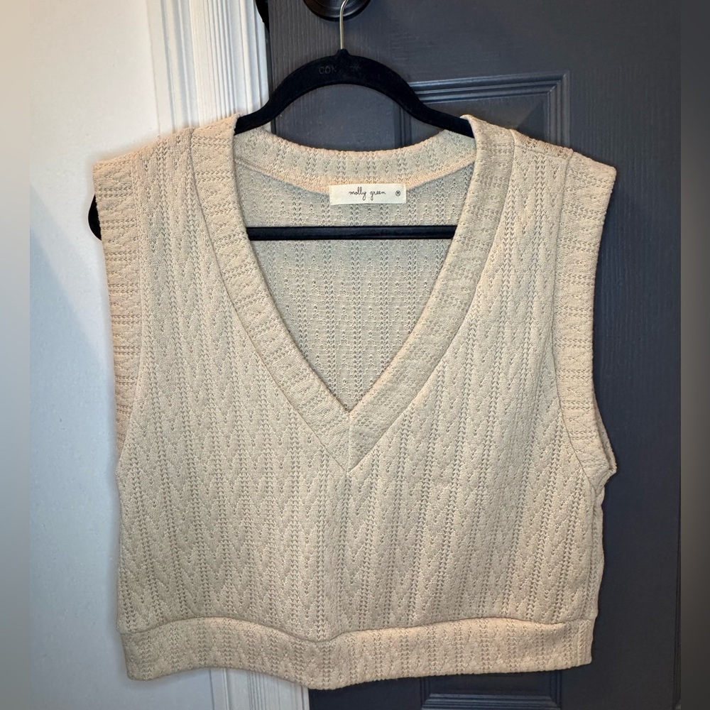 Molly Green Beige Knitted V-Neck Sweater Vest